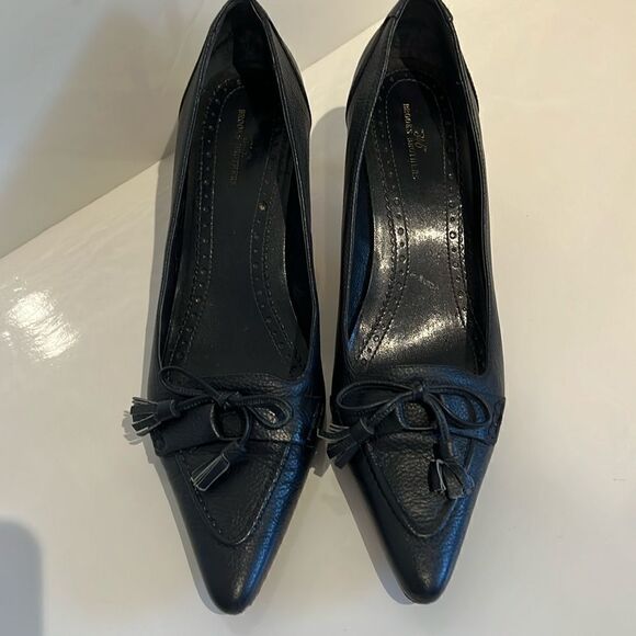 Brooks Brothers Navy Blue Pebbled Leather Kitten Heel Shoes Size 9 - Picture 4 of 12